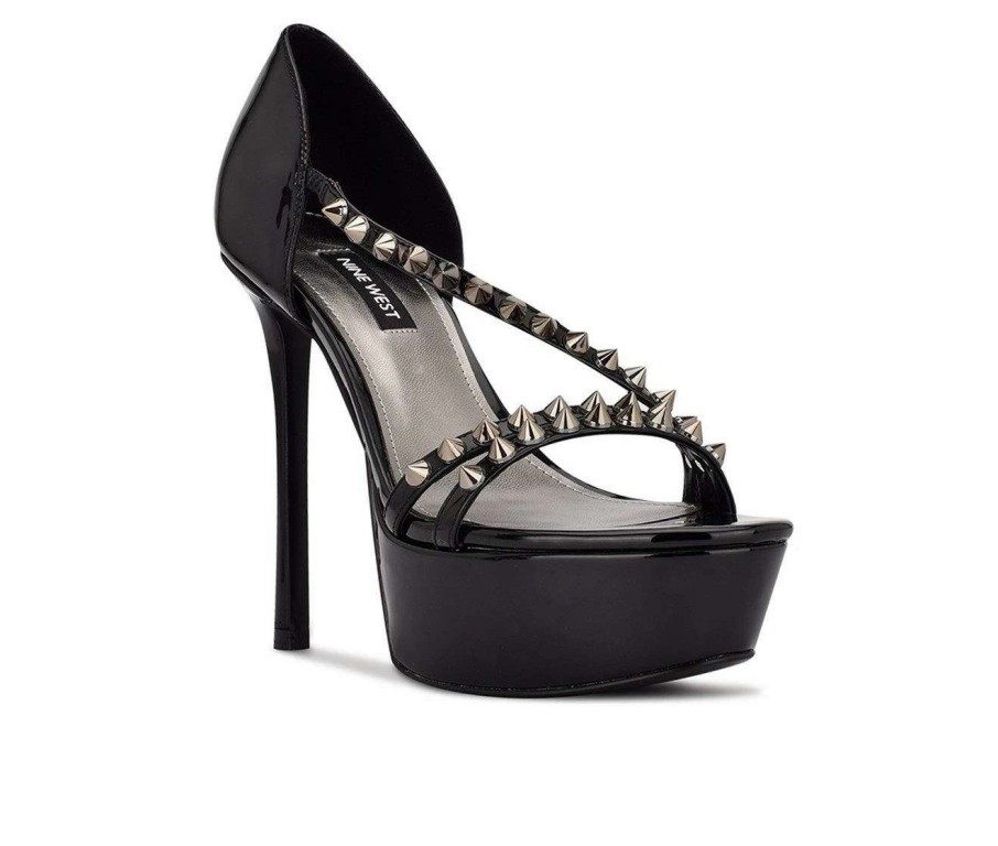 Platform Heels * | Best Pirce Women'S Nine West Fabla Dress Sandals Black Patent