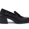 Block Heels * | Best Sale Women'S Coconuts By Matisse Pace Heeled Loafers Black Croc