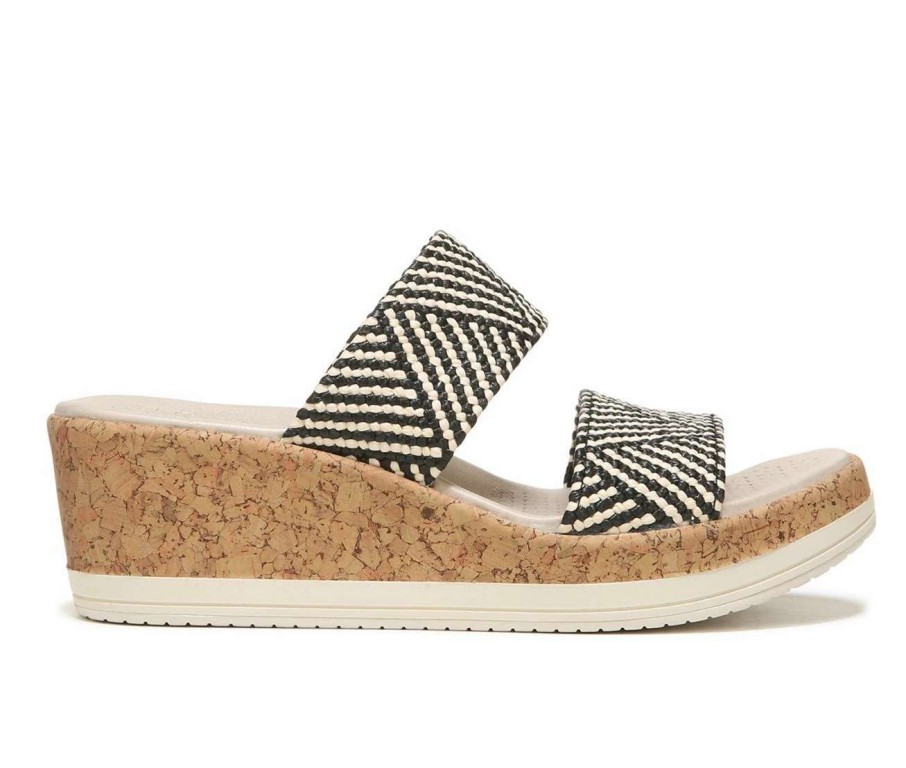 Wedge Sandals * | Outlet Women'S Bzees Resort Wedge Sandals Black Raffia