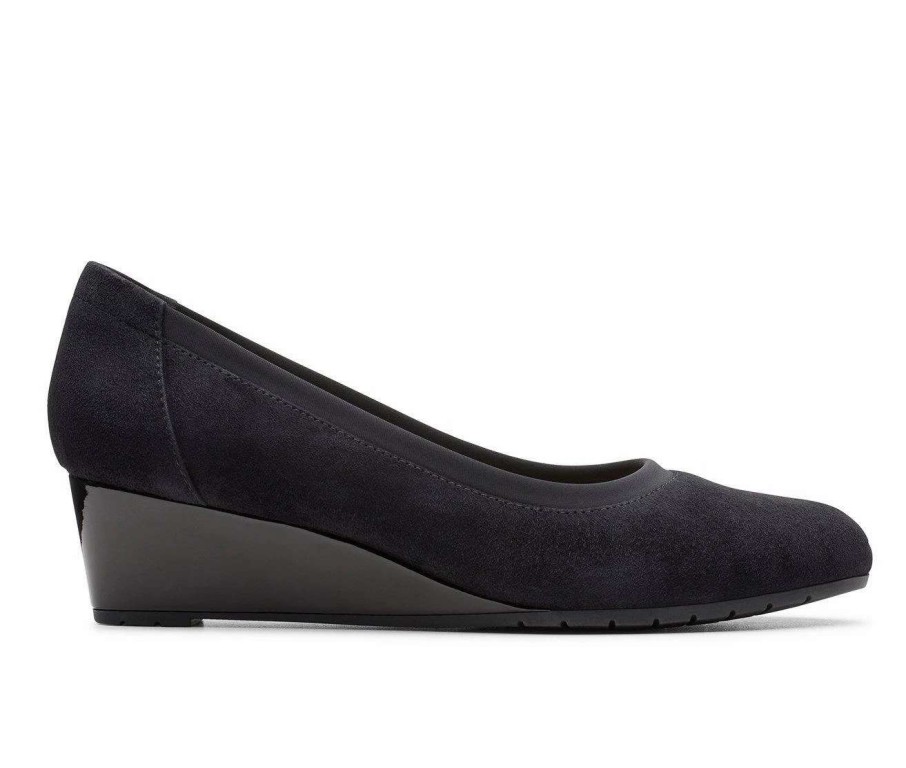 Wedge Heels * | Deals Women'S Clarks Mallory Berry Pumps Black Suede