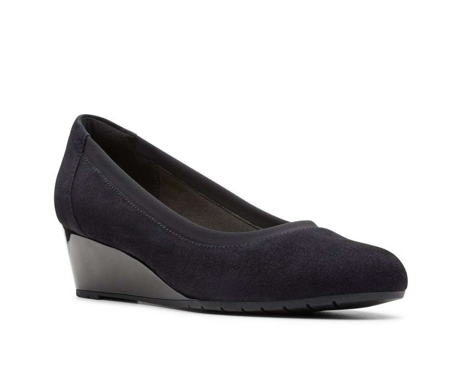 Wedge Heels * | Deals Women'S Clarks Mallory Berry Pumps Black Suede