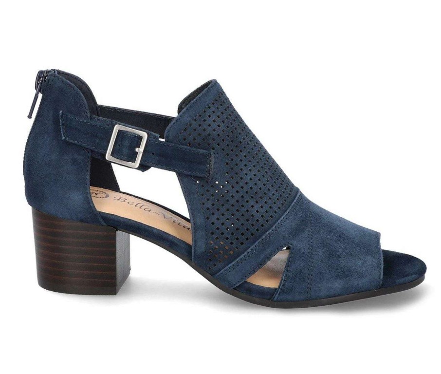 Block Heels * | Budget Women'S Bella Vita Illiana Dress Sandals Navy Suede Lea