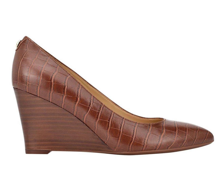 Wedge Heels * | Cheapest Women'S Nine West Cal 9 9 Wedges Cognac Croco