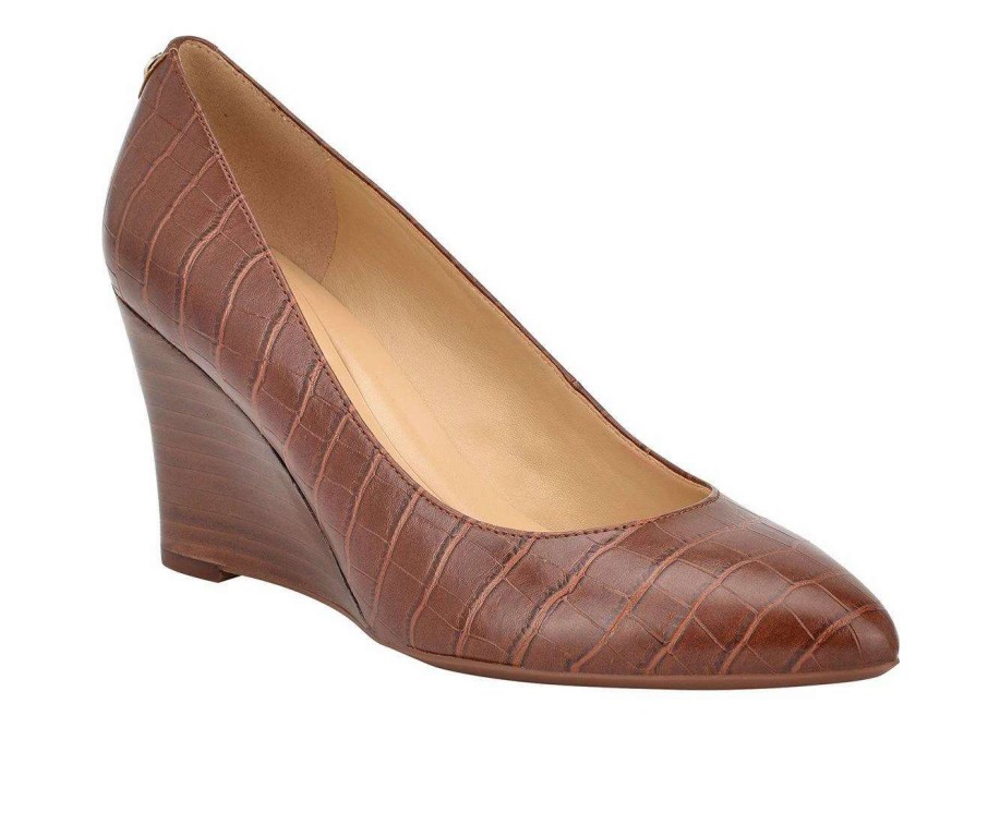 Wedge Heels * | Cheapest Women'S Nine West Cal 9 9 Wedges Cognac Croco