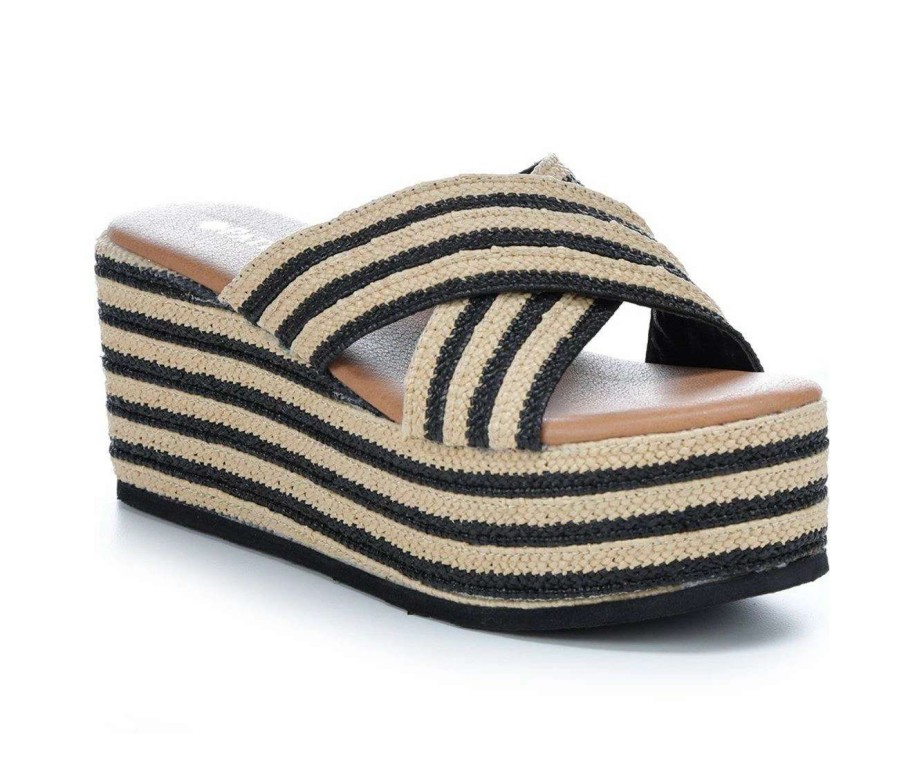 Wedge Sandals * | Outlet Women'S Patrizia Rafi Platform Wedges Black Multi