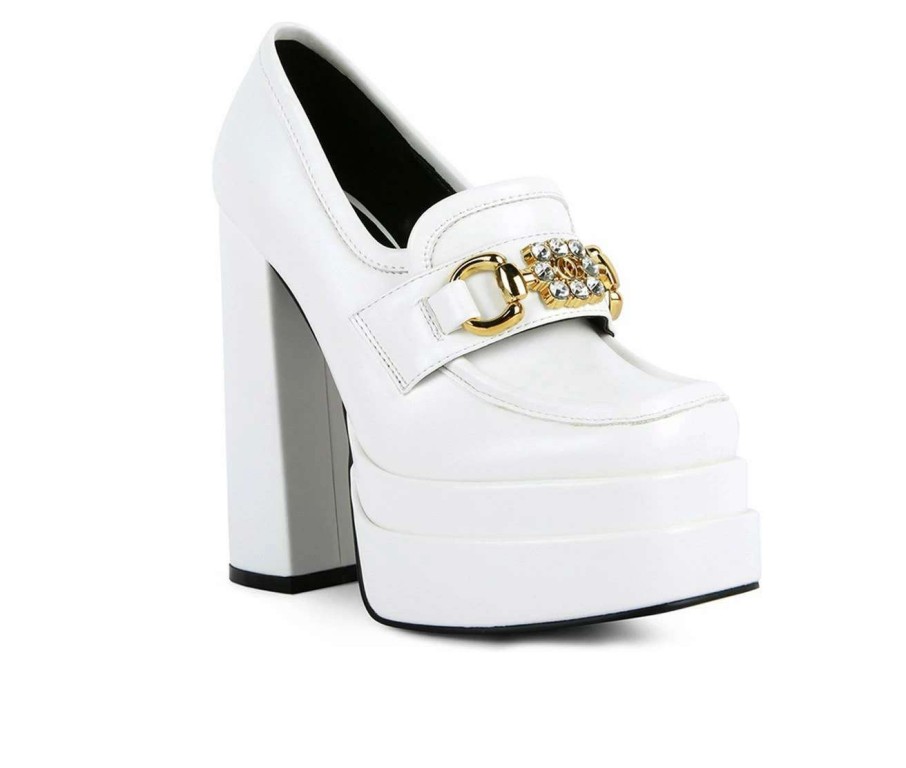 Platform Heels * | Best Deal Women'S London Rag Bratz Block Heel Platform Loafers White