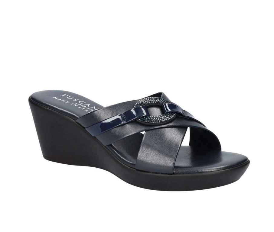 Wedge Sandals * | Best Deal Women'S Tuscany By Easy Street Sabina Wedge Sandals Navy