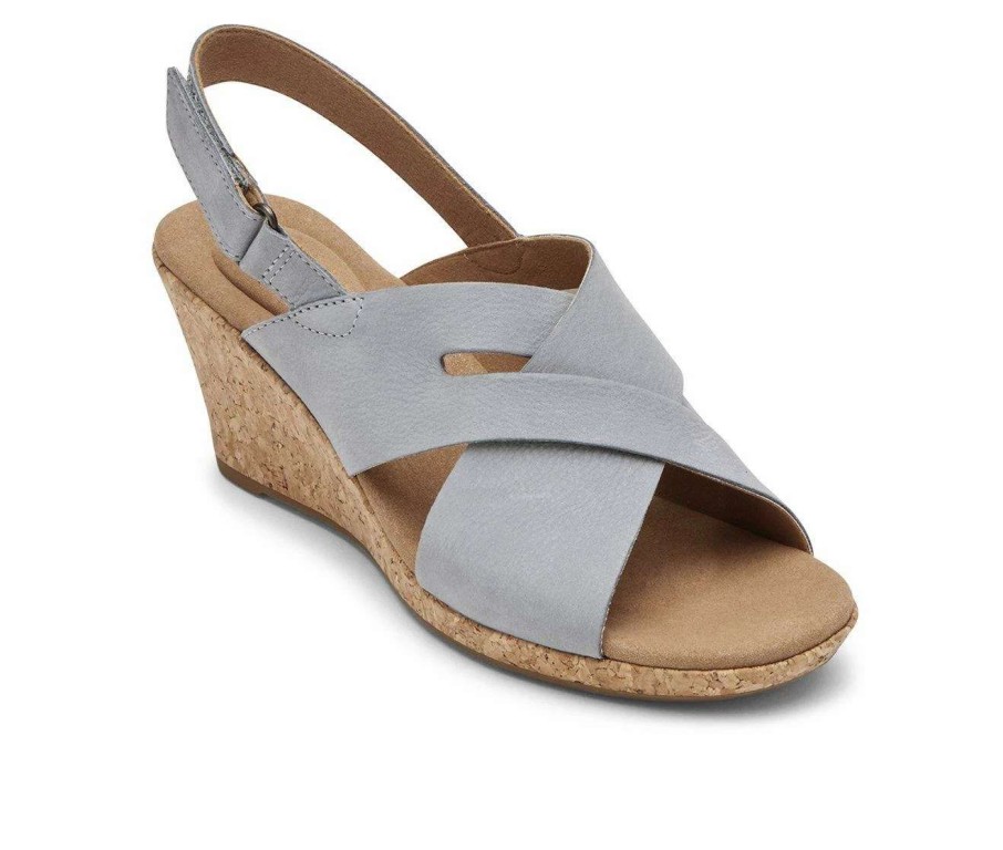 Wedge Heels * | Wholesale Women'S Rockport Briah Slot Sling Wedge Sandals Blue Chambray