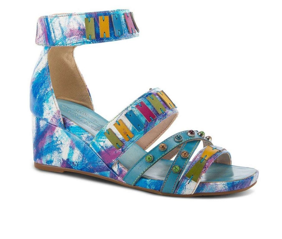 Wedge Sandals * | Flash Sale Women'S L'Artiste Tiffanita Wedges Turquoise Multi