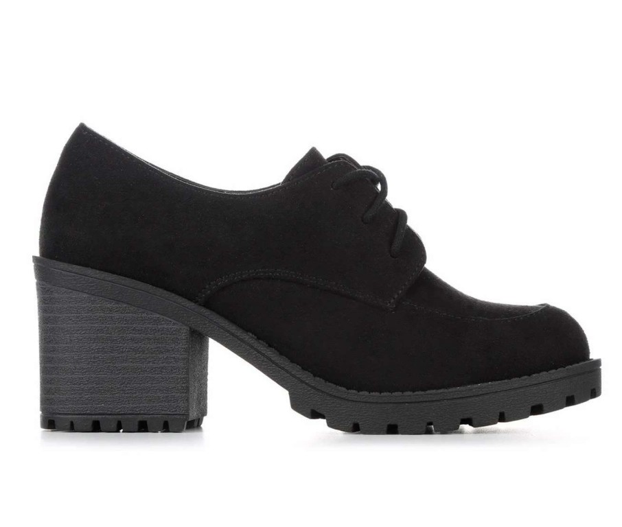 Block Heels * | Buy Women'S Unr8Ed Keeper Heeled Oxfords Black Micro