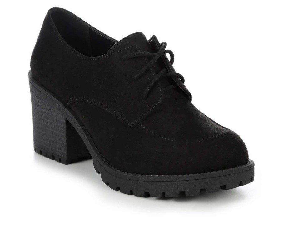 Block Heels * | Buy Women'S Unr8Ed Keeper Heeled Oxfords Black Micro