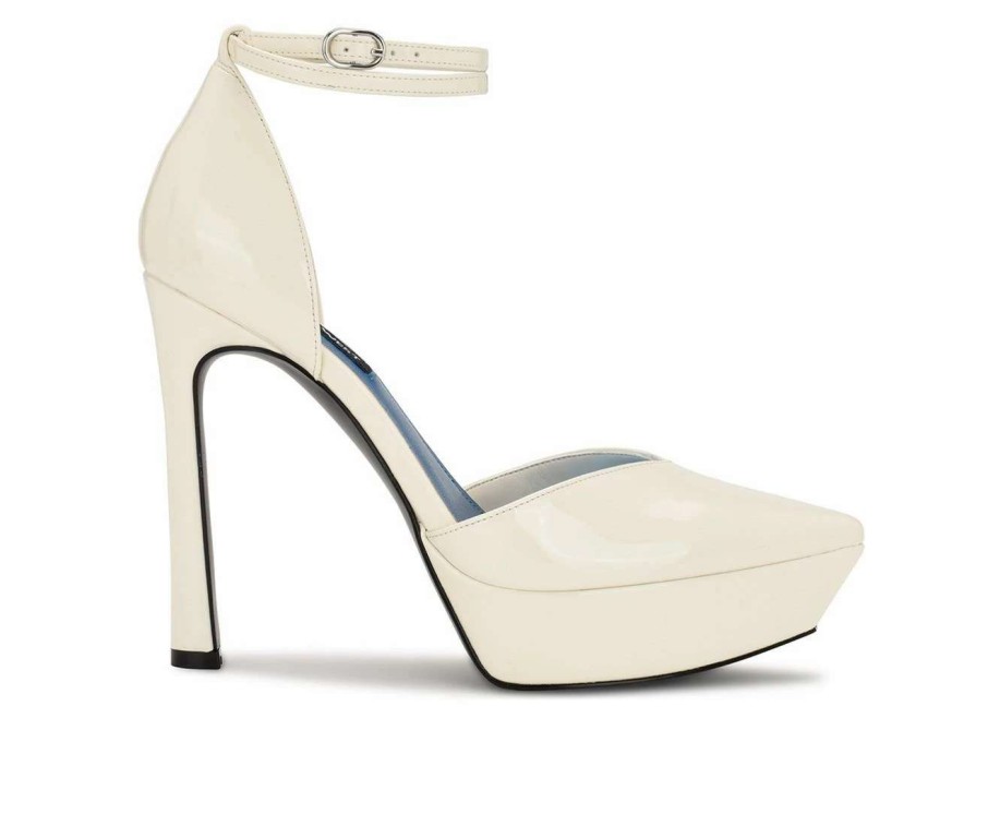 Platform Heels * | Cheap Women'S Nine West Linda Pumps Ivory Patent