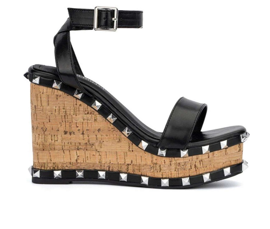 Wedge Heels * | Wholesale Women'S Olivia Miller Talani Wedge Sandals Black