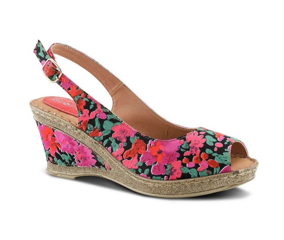 Wedge Sandals * | Hot Sale Women'S Patrizia Candance-Bloom Wedges Black Multi