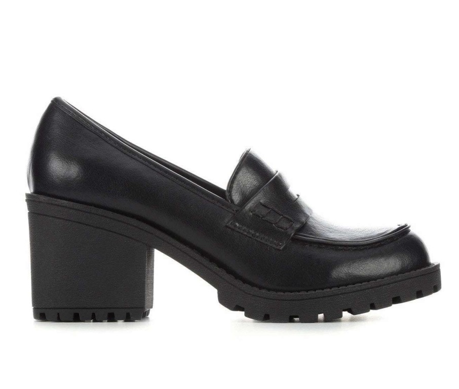 Block Heels * | Flash Sale Women'S Soda Keys Heeled Loafers Black