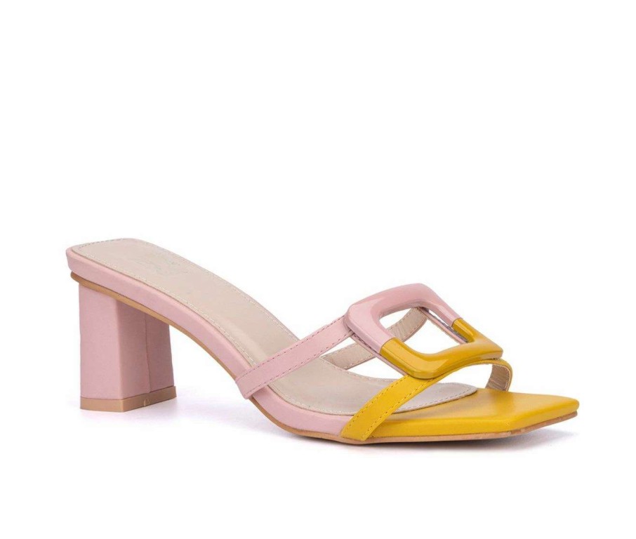 Block Heels * | Deals Women'S New York And Company Halo Block Heel Dress Sandals Yellow